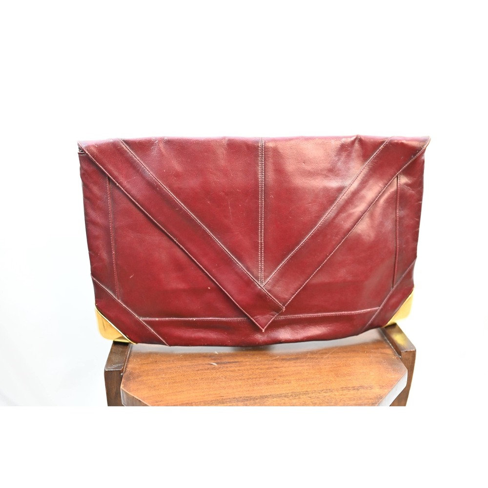 Vintage Lou Tauler Burgundy Leather Clutch Italy Gold Hardware Oversized Purse